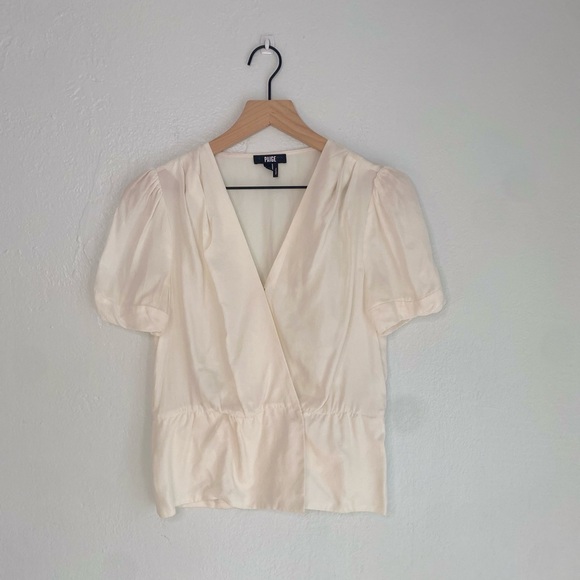 PAIGE white Puff Sleeve Wrap Blouse - Picture 1 of 6